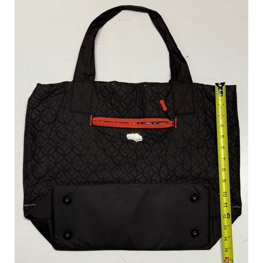 Prana Ayanna Black Quilted Nylon Tote Bag Geometric Print Lining Large